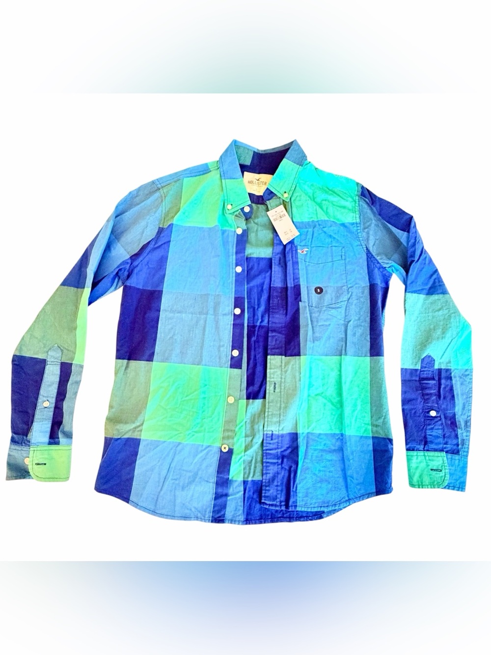 Hollister Men’s Aqua Blue 100% Cotton Classic fit Button Down Flannel in Size S
